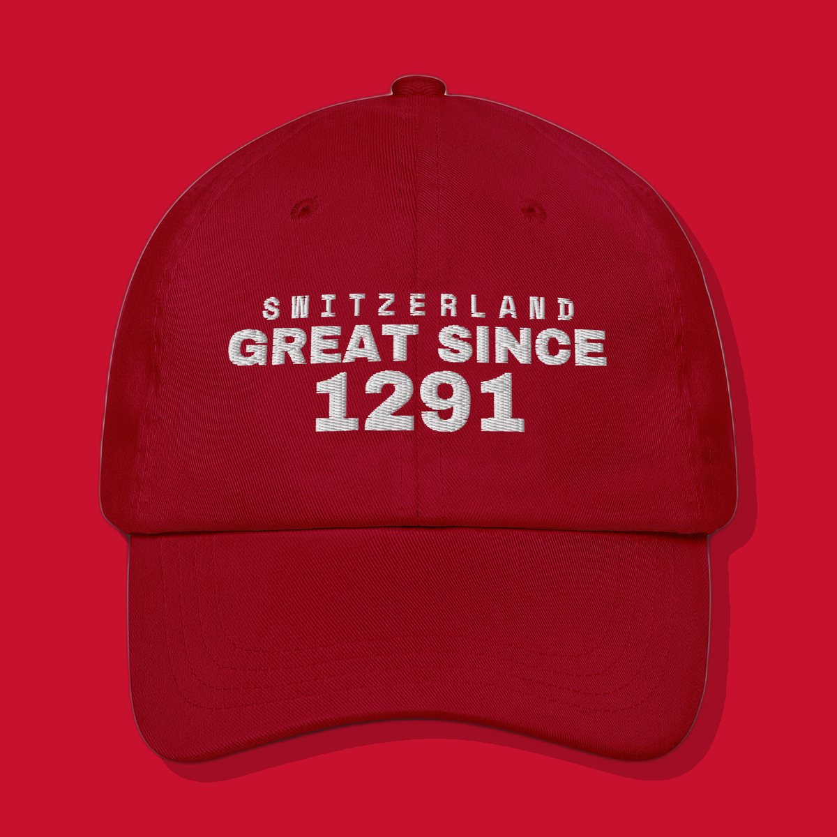 SINCE Switzerland cap, red, embroidered GREAT SINCE 1291, on red archive background
