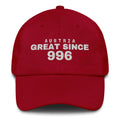 Cranberry dad cap with AUSTRIA GREAT SINCE 996 embroidery