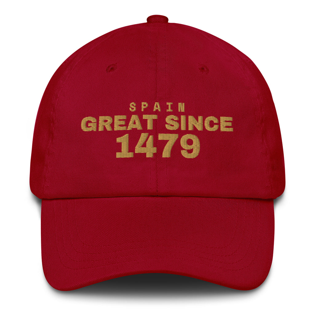 Cranberry dad cap with SPAIN GREAT SINCE 1479 embroidery