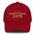 Cranberry dad cap with SPAIN GREAT SINCE 1479 embroidery