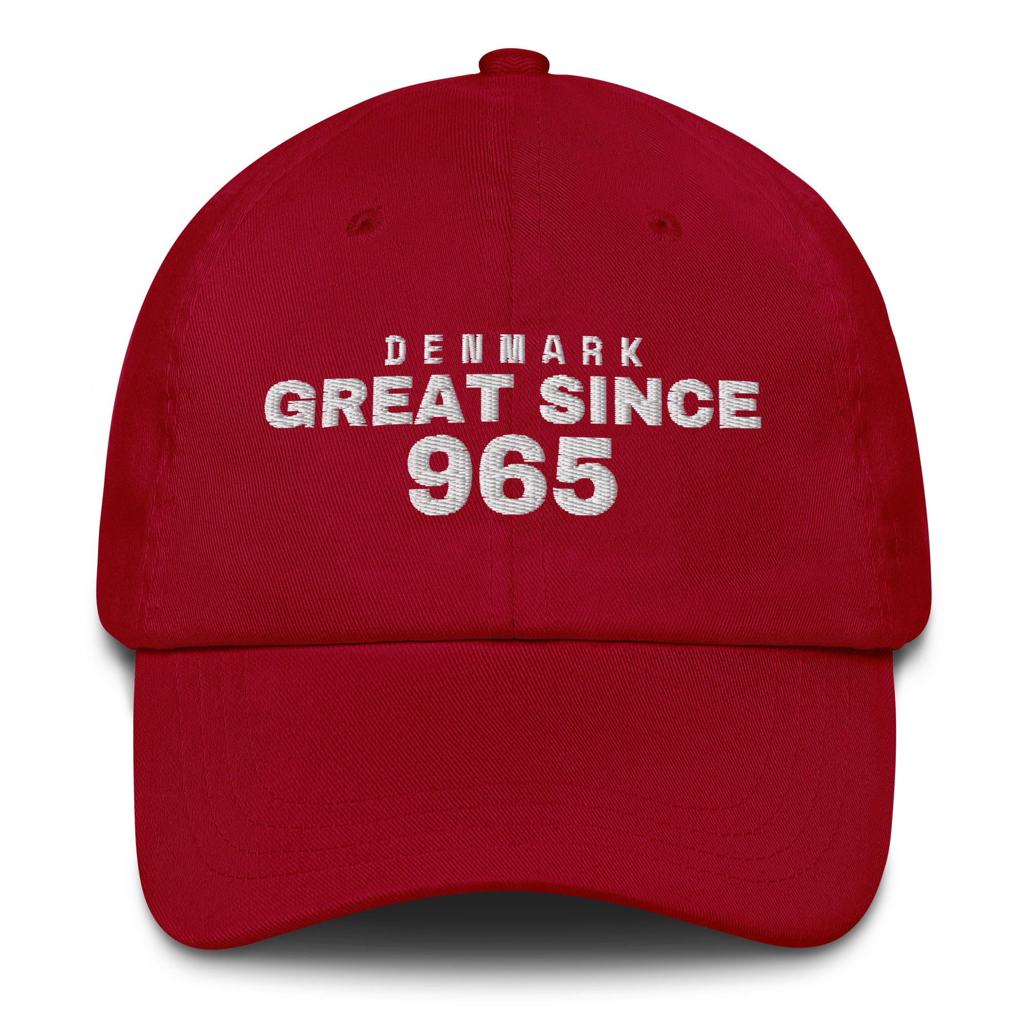 Cranberry dad cap with DENMARK GREAT SINCE 965 embroidery