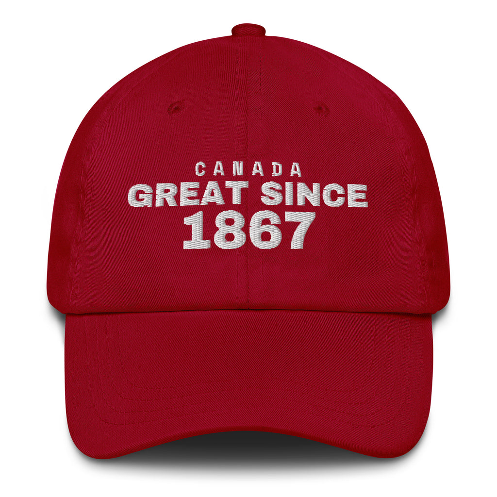 Cranberry dad cap with CANADA GREAT SINCE 1867 embroidery