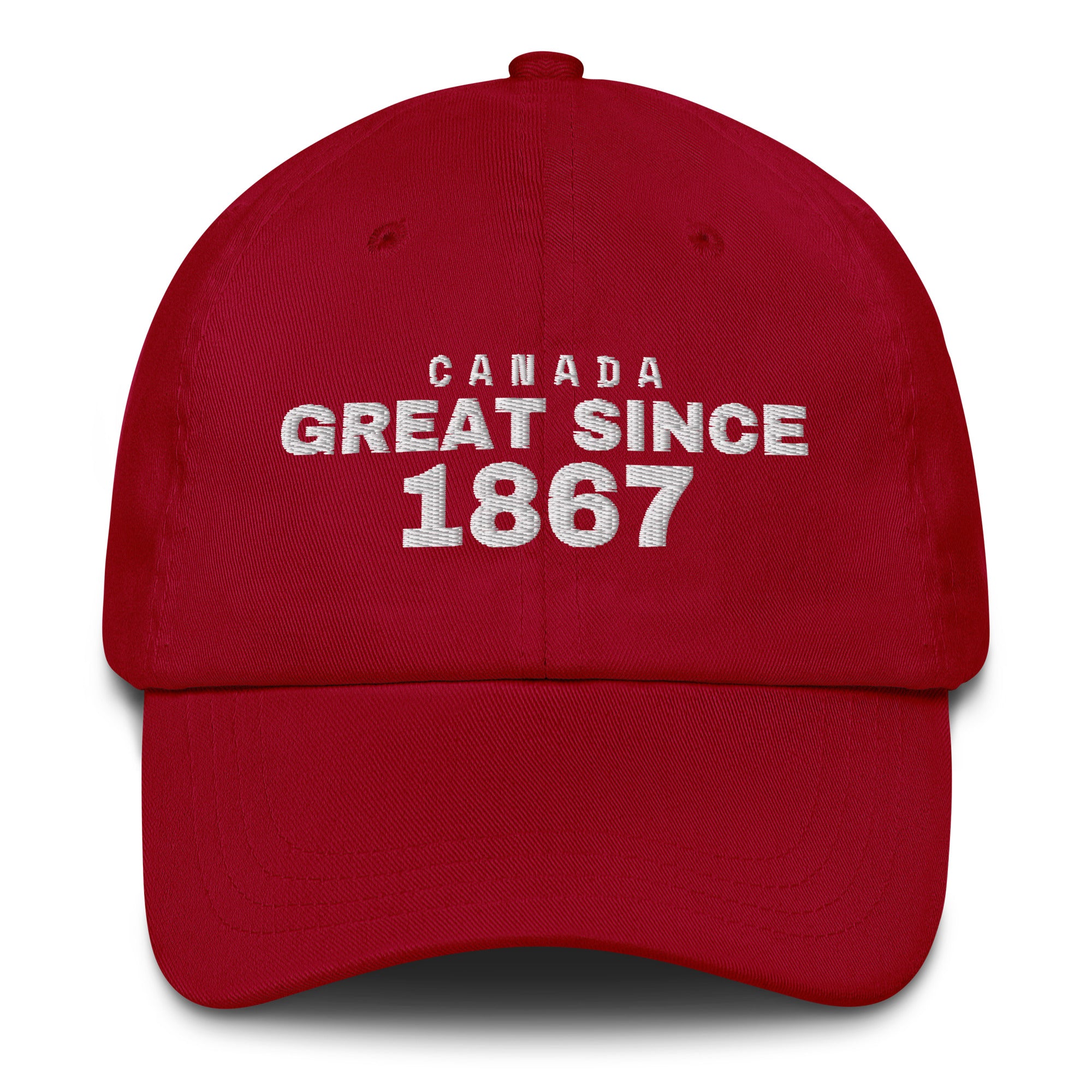 Cranberry dad cap with CANADA GREAT SINCE 1867 embroidery