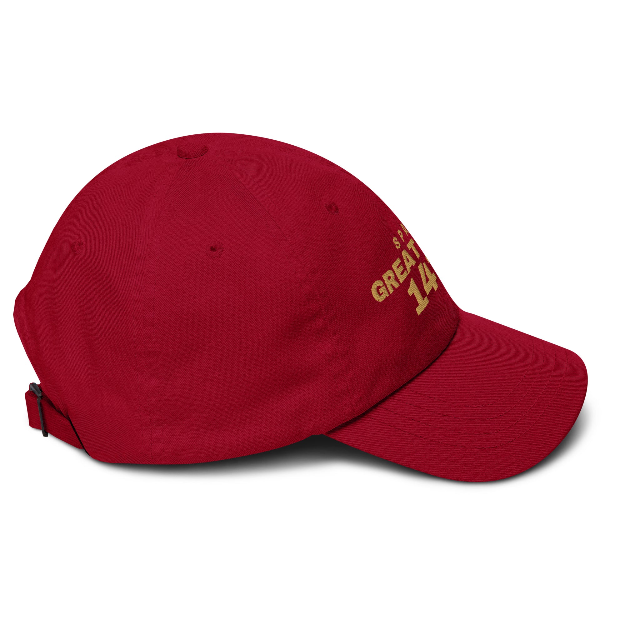 Cranberry dad cap with SPAIN GREAT SINCE 1479 embroidery