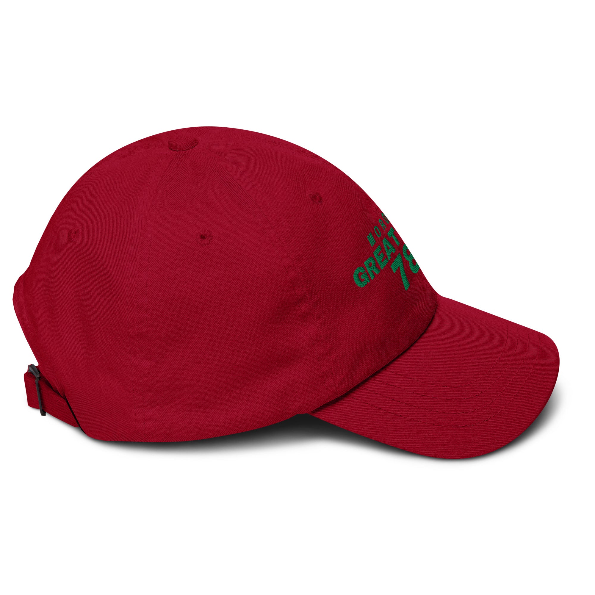 Cranberry dad cap with MOROCCO GREAT SINCE 788 embroidery