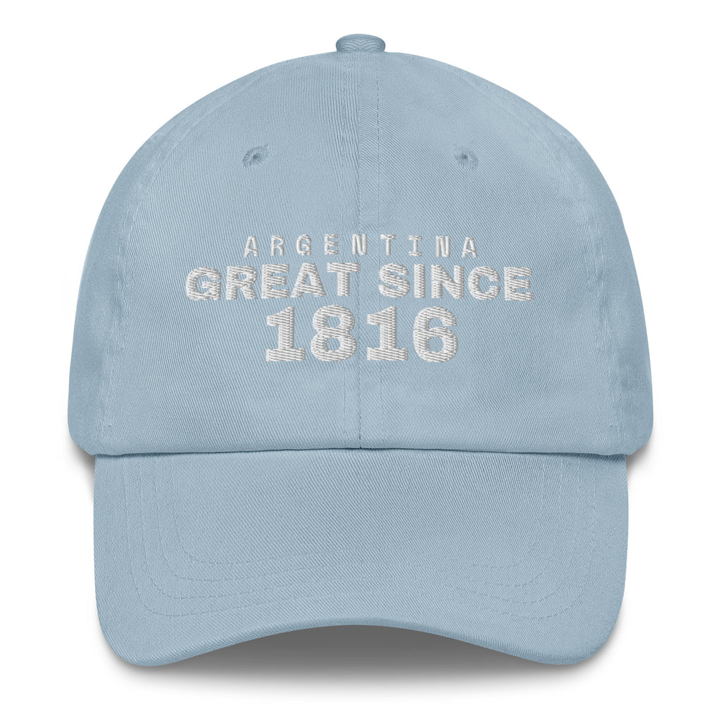 Light blue dad cap with ARGENTINA GREAT SINCE 1816 embroidery