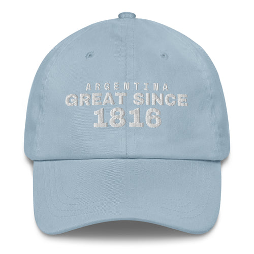 Light blue dad cap with ARGENTINA GREAT SINCE 1816 embroidery