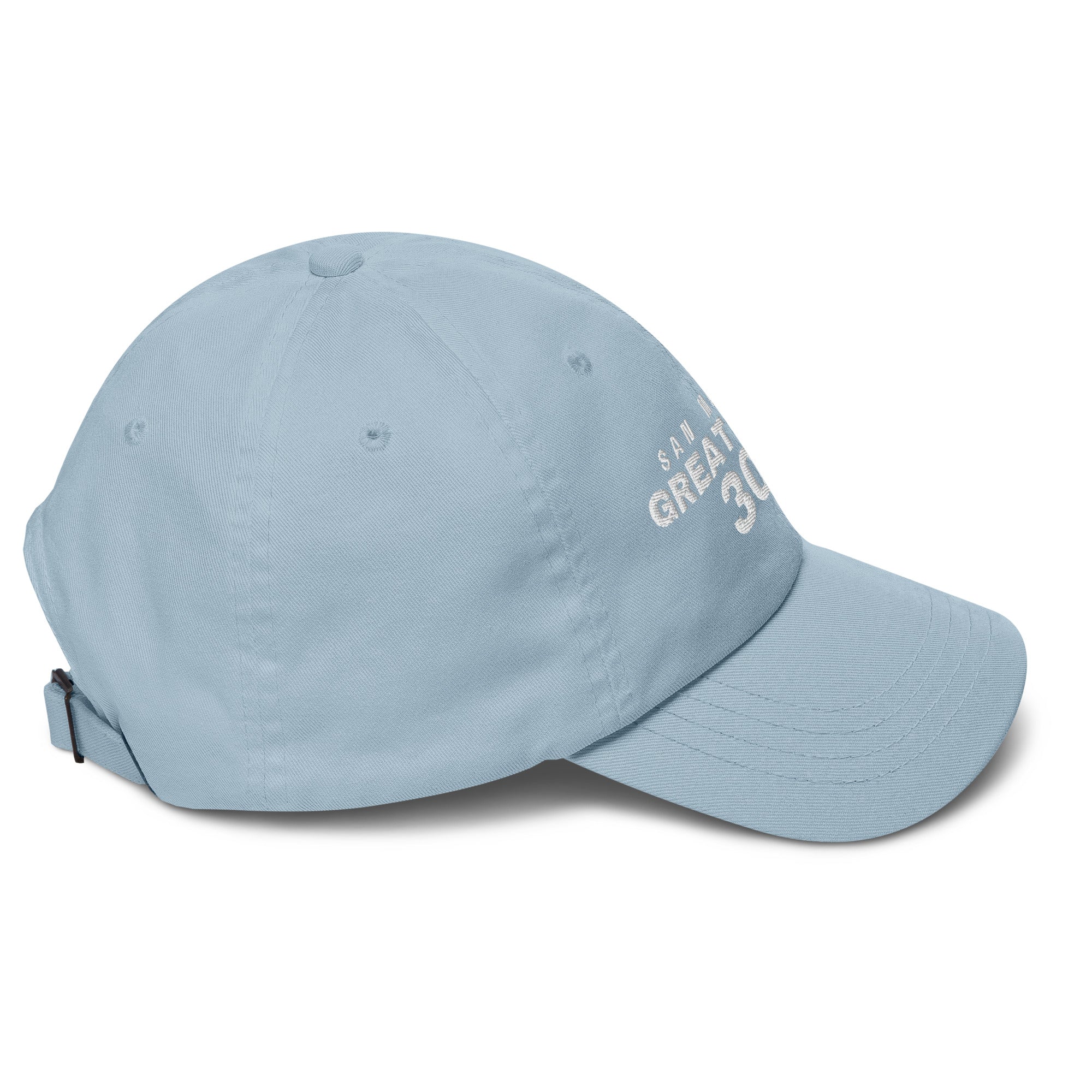 Light blue dad cap with SAN MARINO GREAT SINCE 301 embroidery