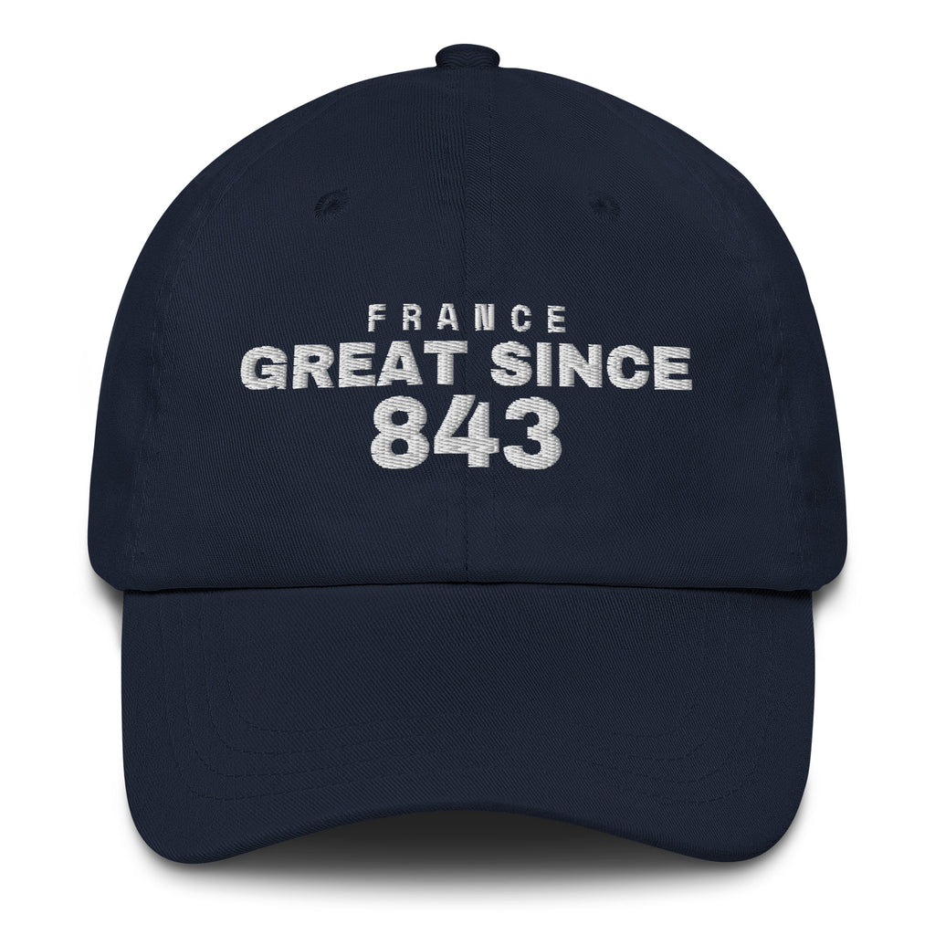 Navy dad cap with FRANCE GREAT SINCE 843 embroidery