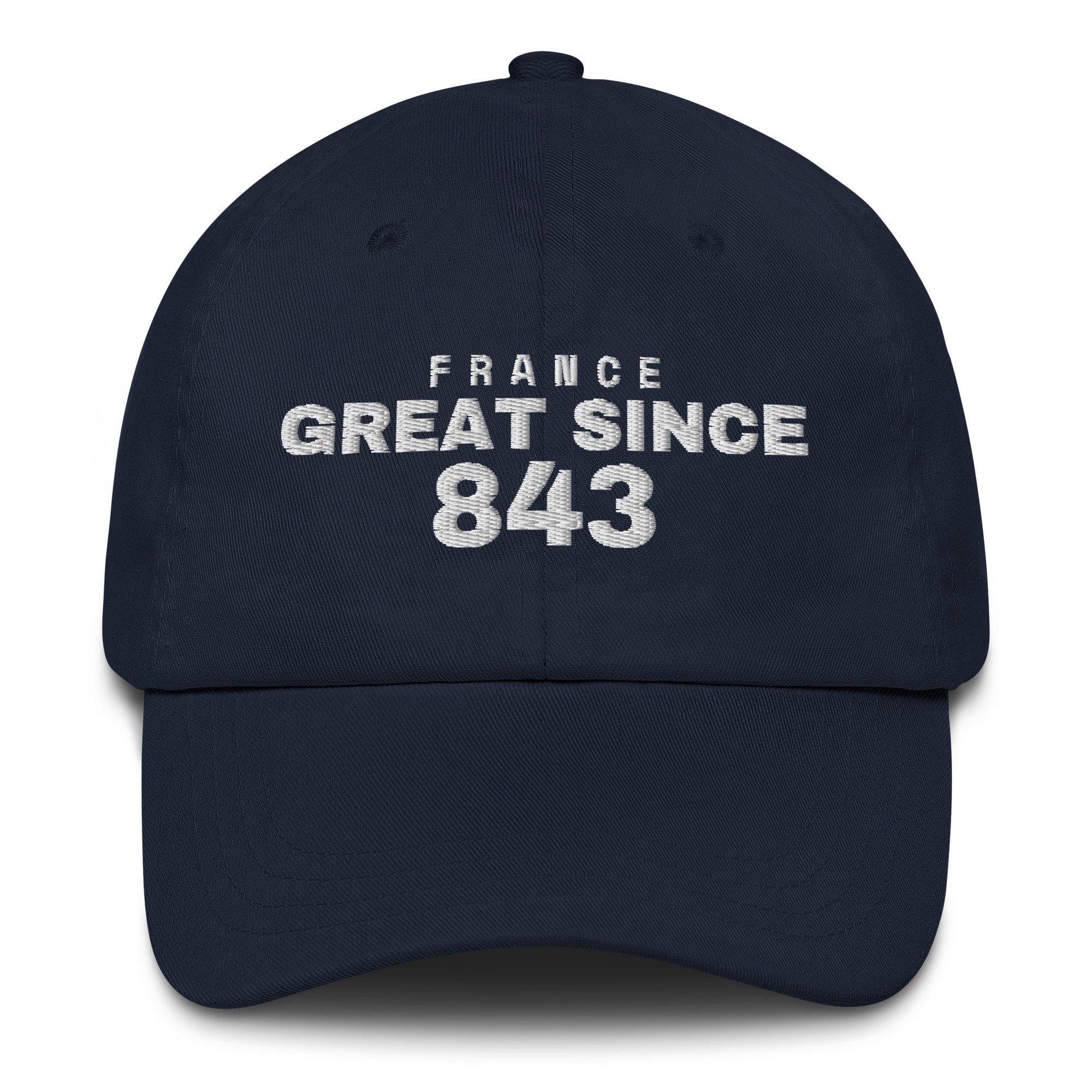 Navy dad cap with FRANCE GREAT SINCE 843 embroidery