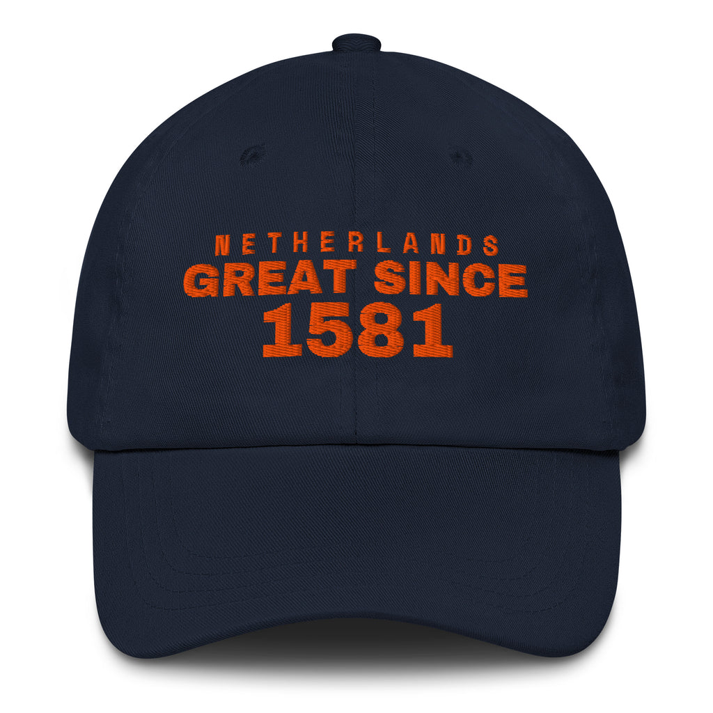Navy dad cap with NETHERLANDS GREAT SINCE 1581 embroidery