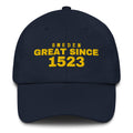 Navy dad cap with SWEDEN GREAT SINCE 1523 embroidery