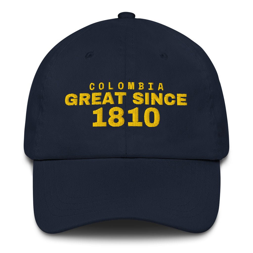 Navy dad cap with COLOMBIA GREAT SINCE 1810 embroidery