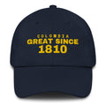 Navy dad cap with COLOMBIA GREAT SINCE 1810 embroidery