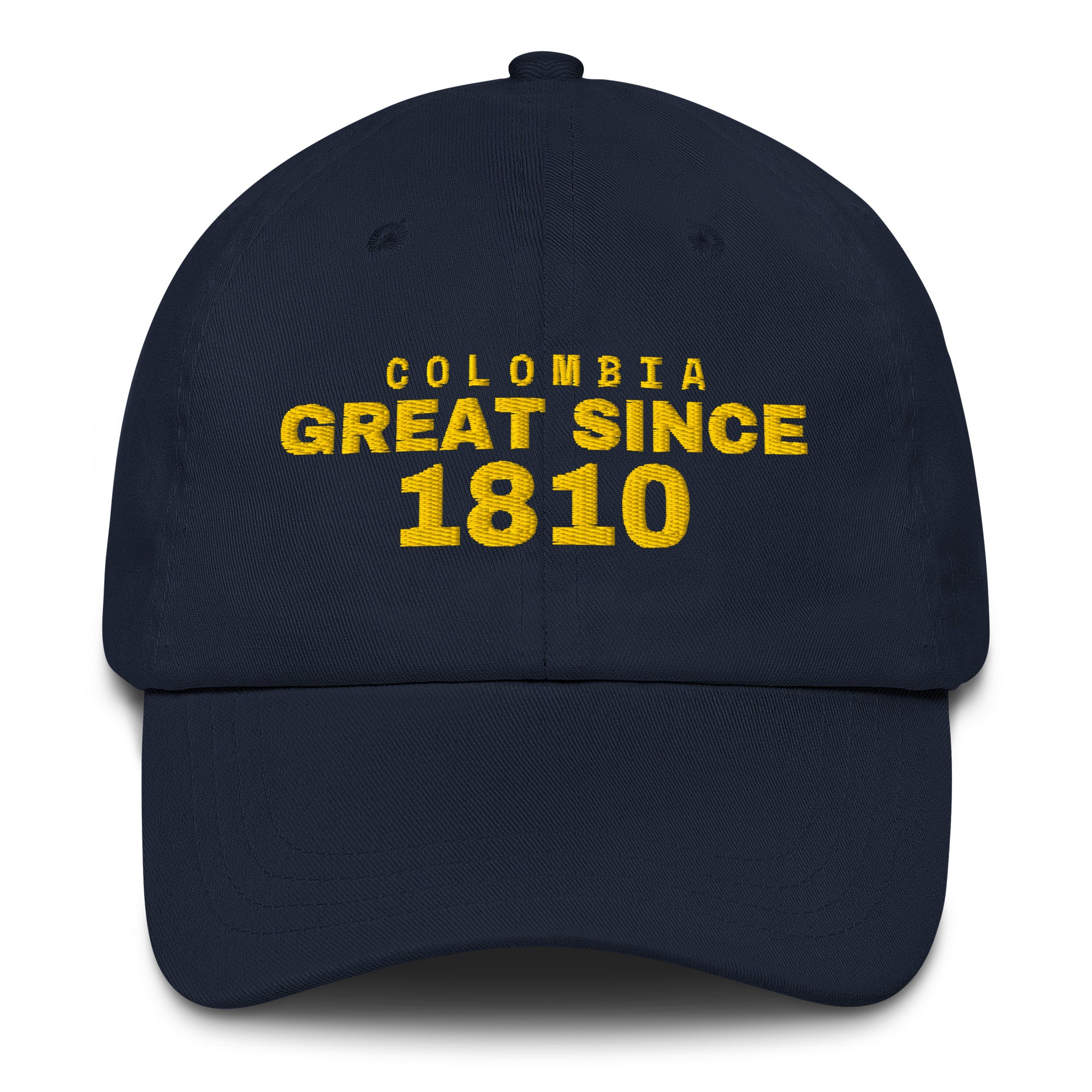 Navy dad cap with COLOMBIA GREAT SINCE 1810 embroidery