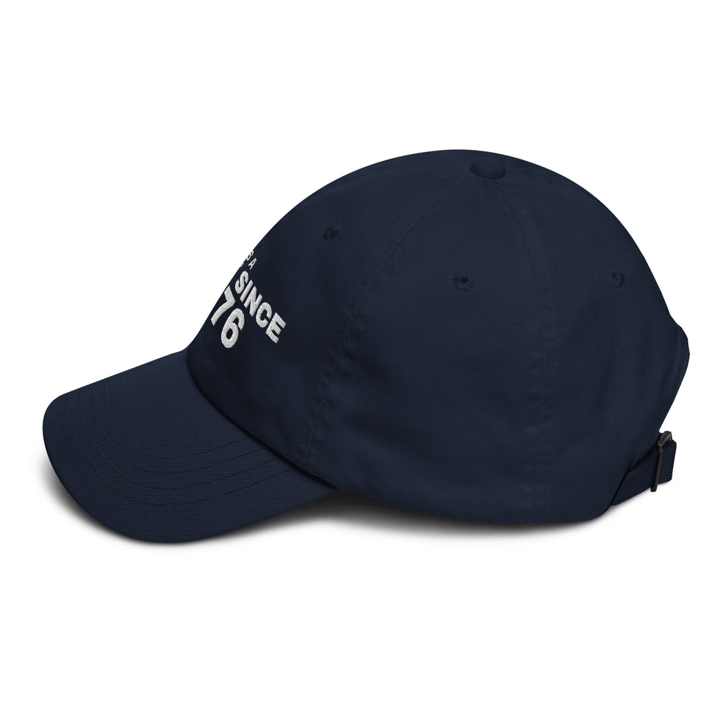 Navy dad cap with USA GREAT SINCE 1776 embroidery