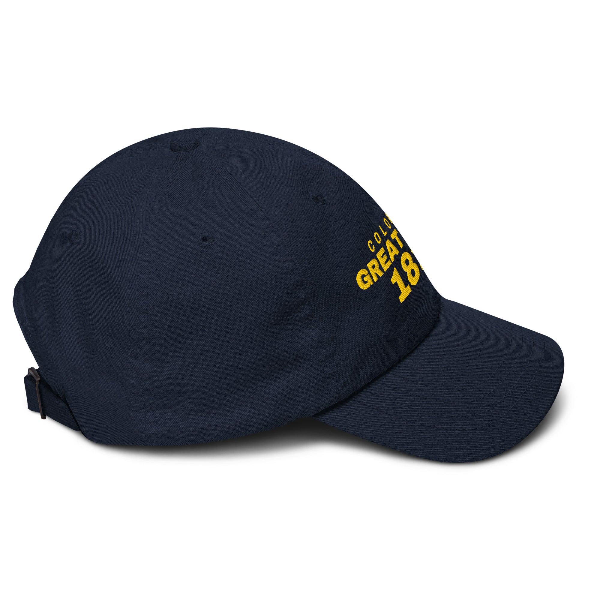 Navy dad cap with COLOMBIA GREAT SINCE 1810 embroidery
