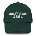 Spruce green dad cap with ITALY GREAT SINCE 1861 embroidery