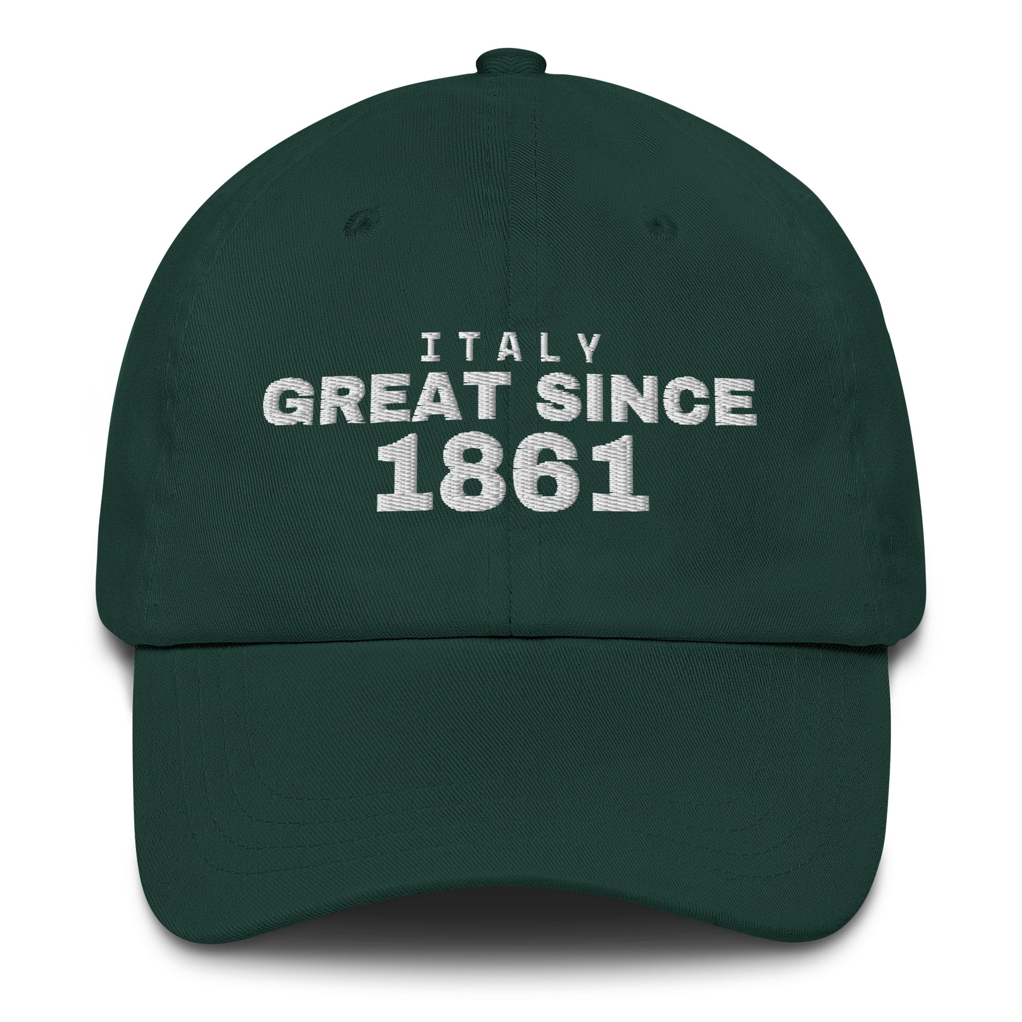 Spruce green dad cap with ITALY GREAT SINCE 1861 embroidery