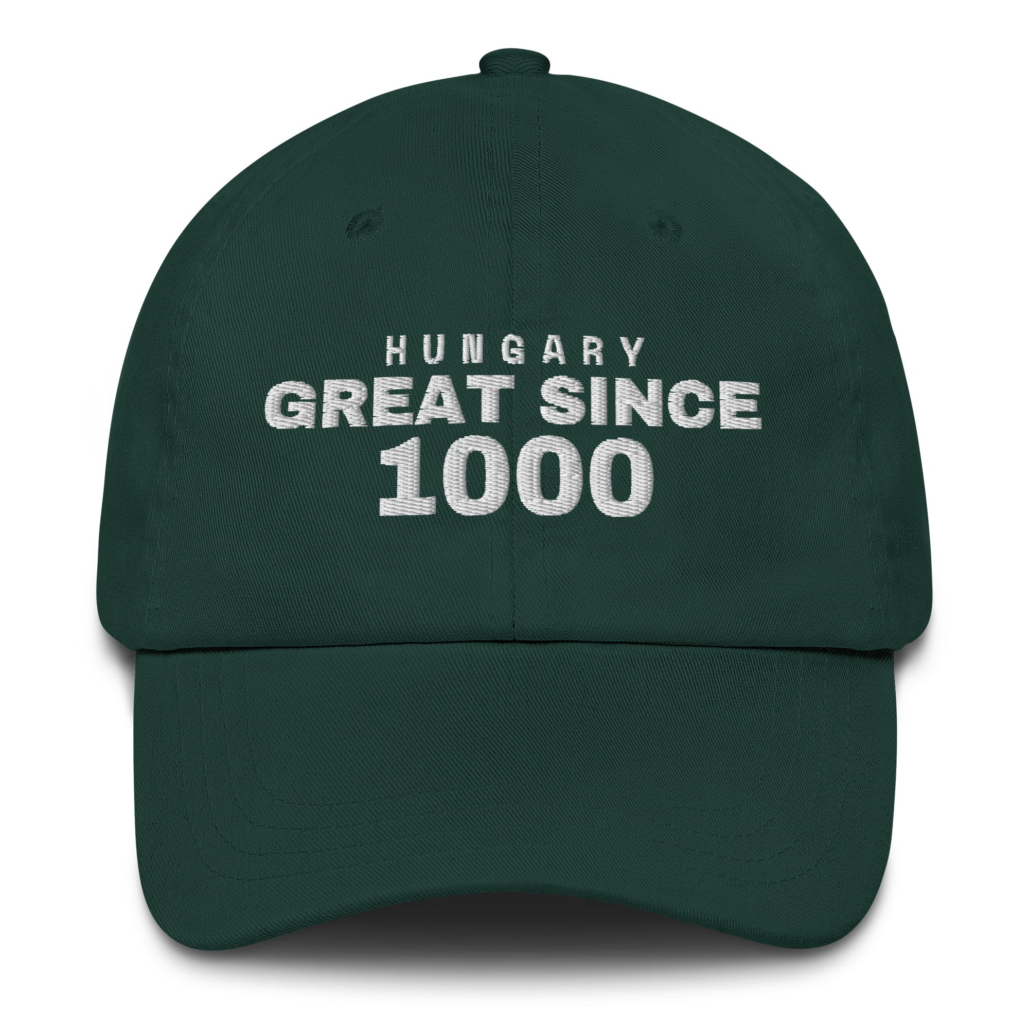 Spruce green dad cap with HUNGARY GREAT SINCE 1000 embroidery
