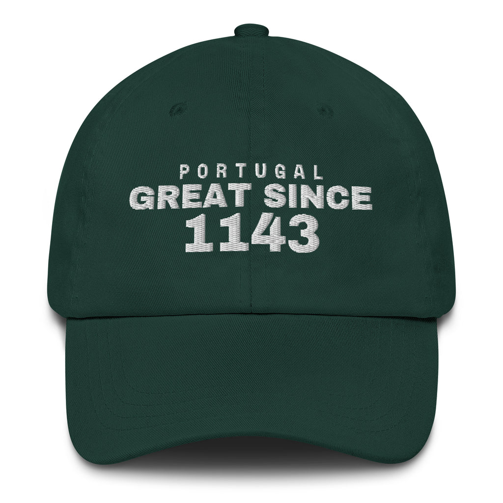 Spruce green dad cap with PORTUGAL GREAT SINCE 1143 embroidery