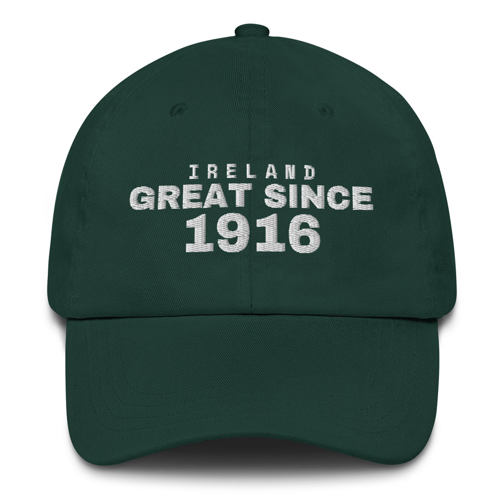 Spruce green dad cap with IRELAND GREAT SINCE 1916 embroidery