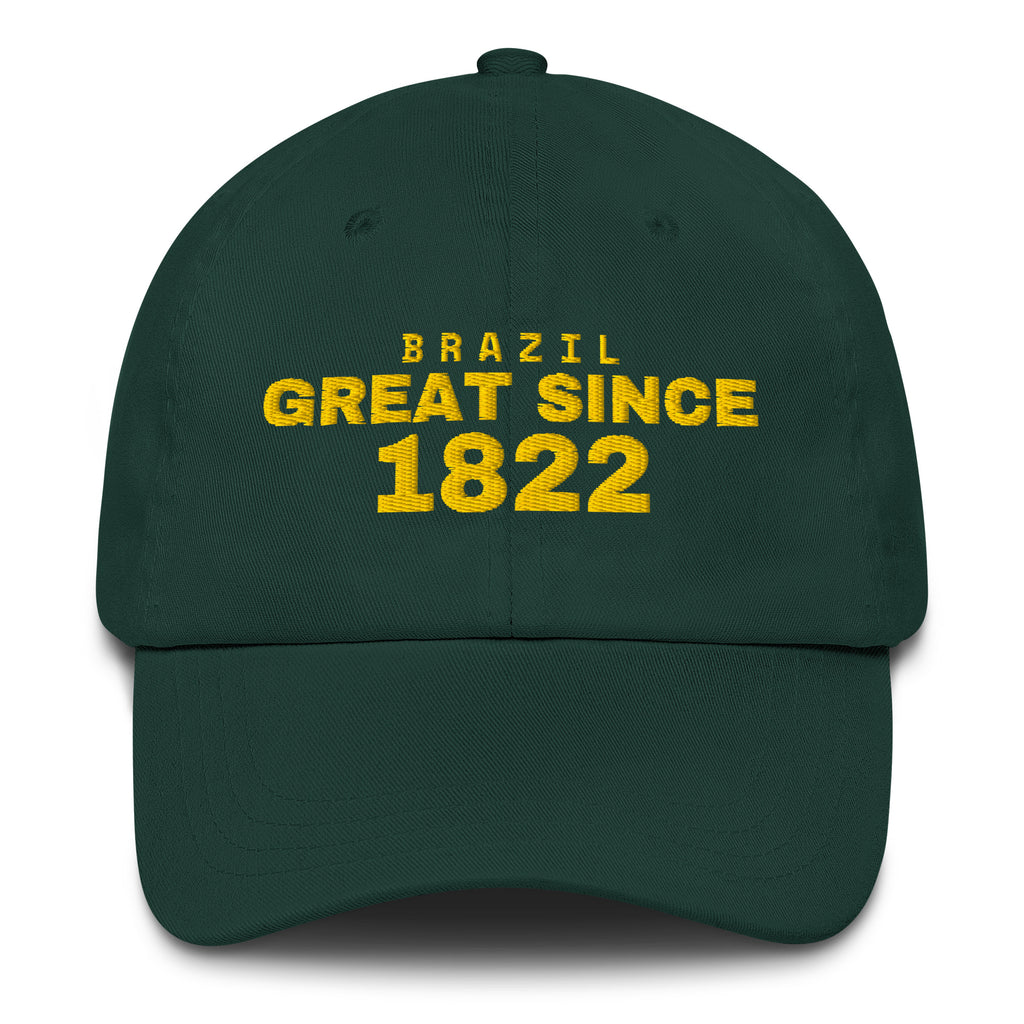 Spruce green dad cap with BRAZIL GREAT SINCE 1822 embroidery