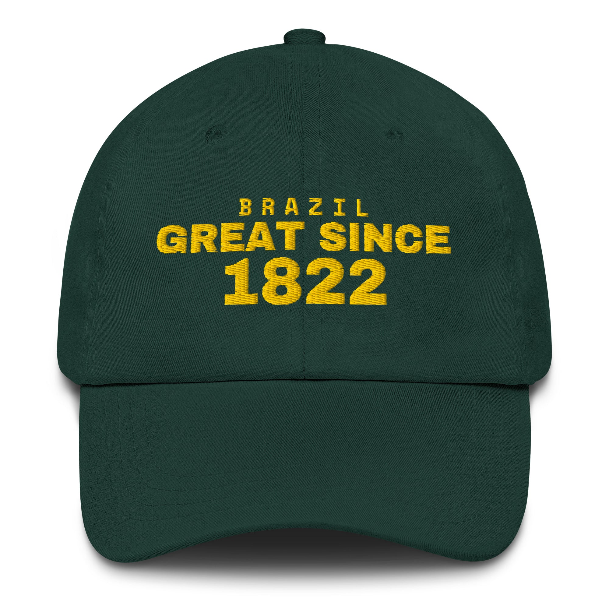 Spruce green dad cap with BRAZIL GREAT SINCE 1822 embroidery