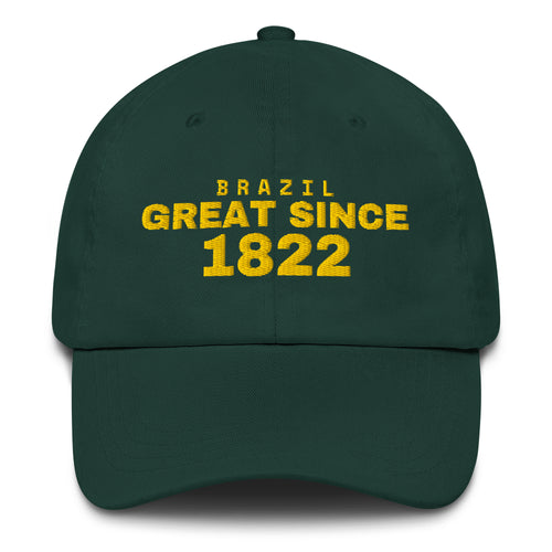 Spruce green dad cap with BRAZIL GREAT SINCE 1822 embroidery