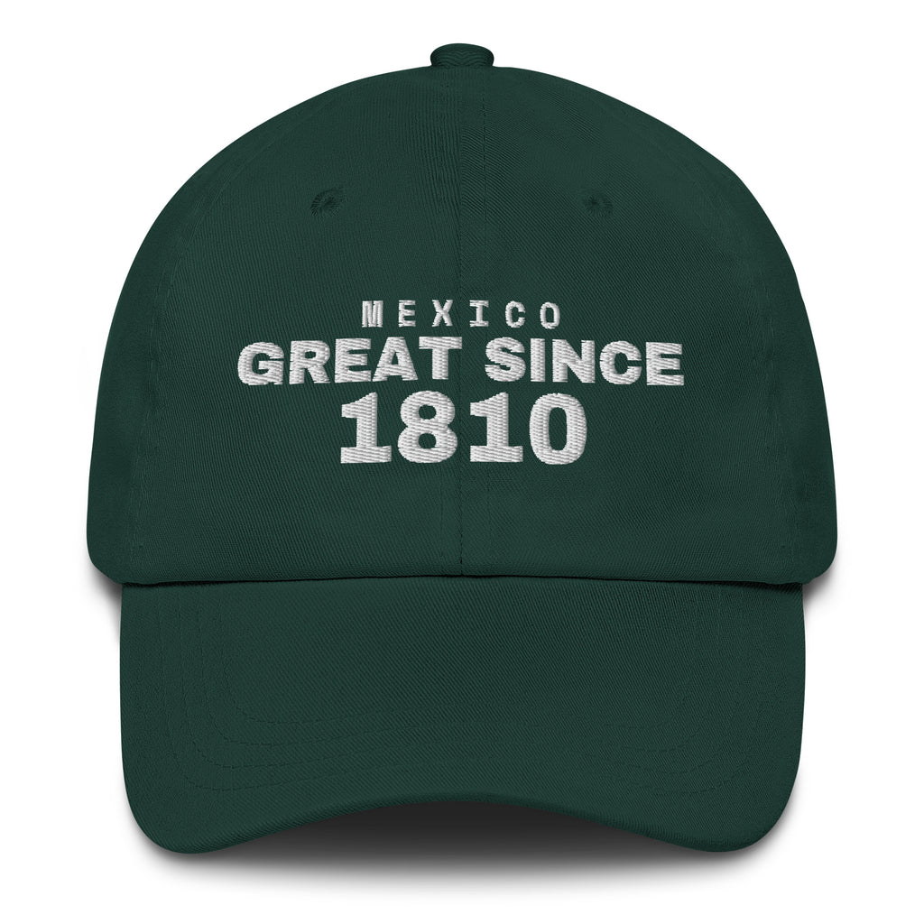 Spruce green dad cap with MEXICO GREAT SINCE 1810 embroidery