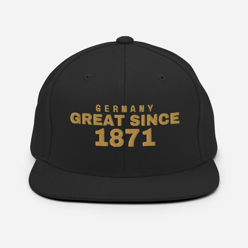 Black and red snapback cap with GERMANY GREAT SINCE 1871 embroidery