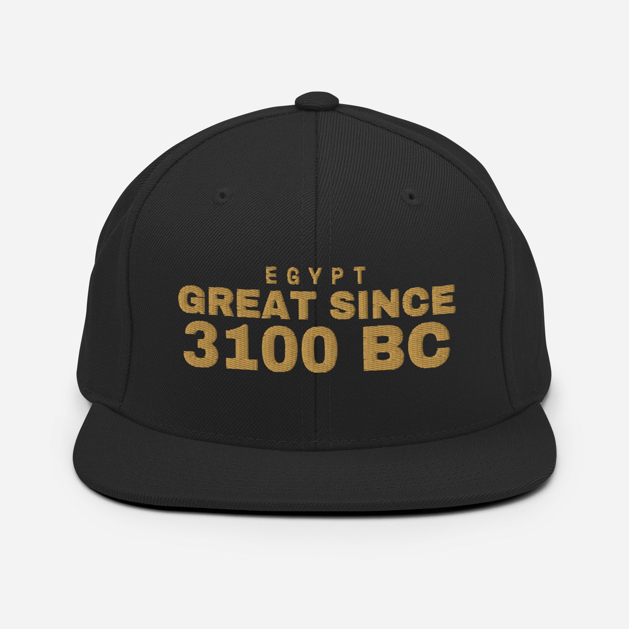 Black snapback cap with EGYPT GREAT SINCE 3100 BC embroidery