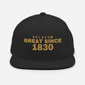 Black snapback cap with BELGIUM GREAT SINCE 1830 embroidery
