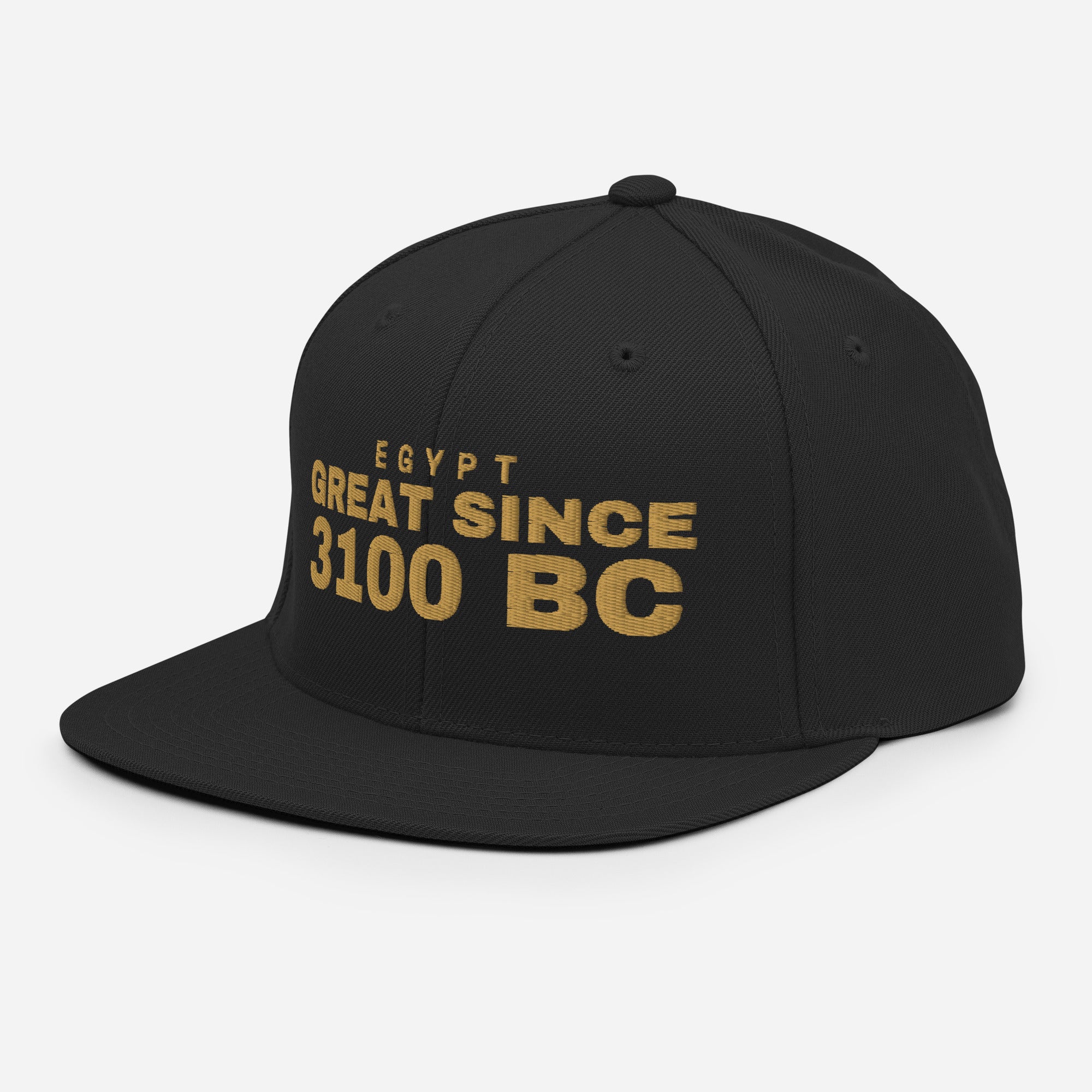 Black snapback cap with EGYPT GREAT SINCE 3100 BC embroidery