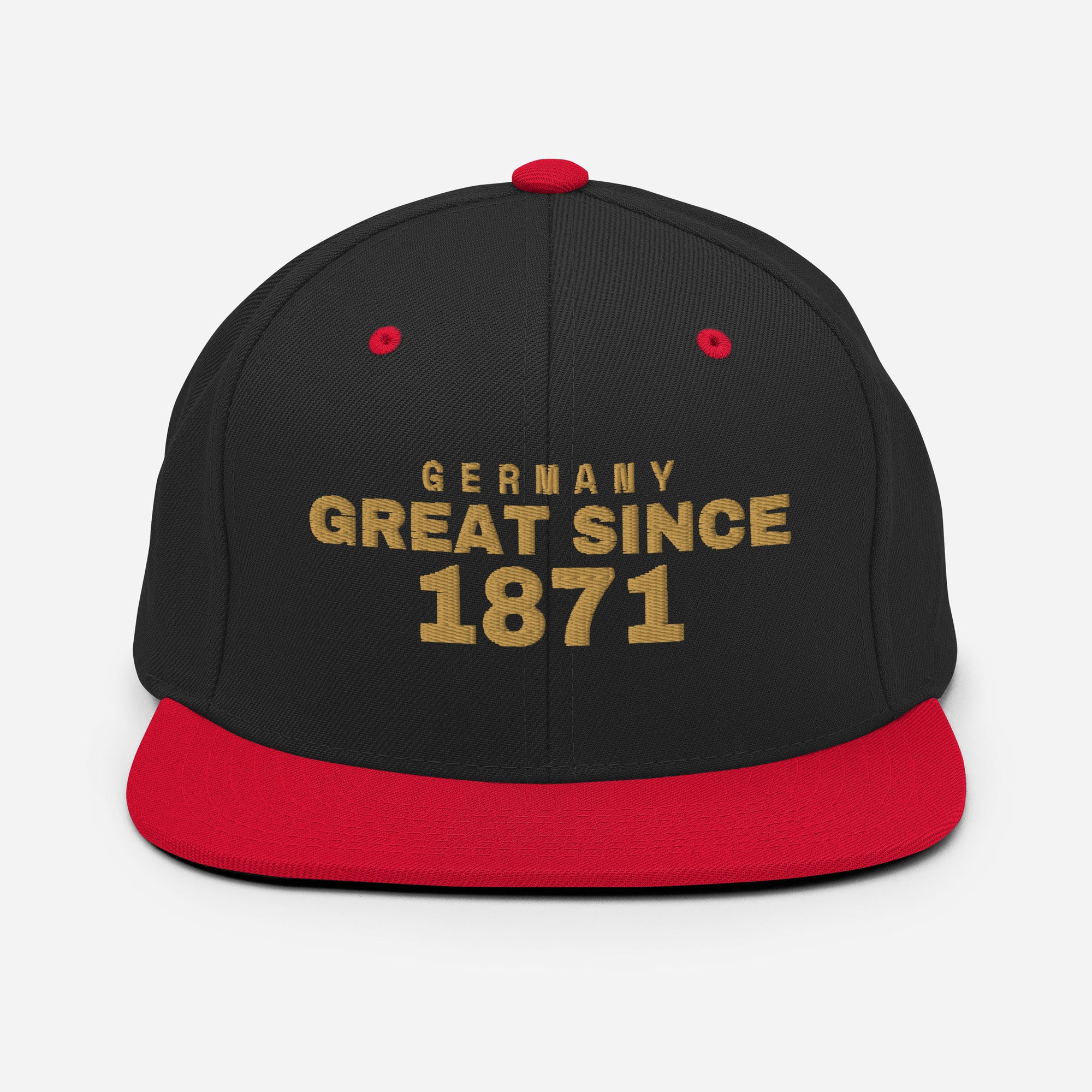 Black and red snapback cap with GERMANY GREAT SINCE 1871 embroidery