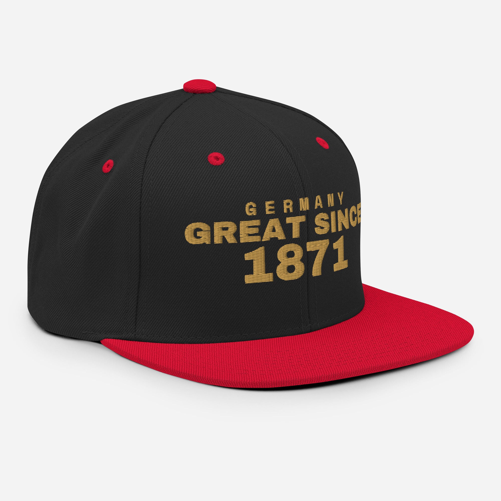 Black and red snapback cap with GERMANY GREAT SINCE 1871 embroidery