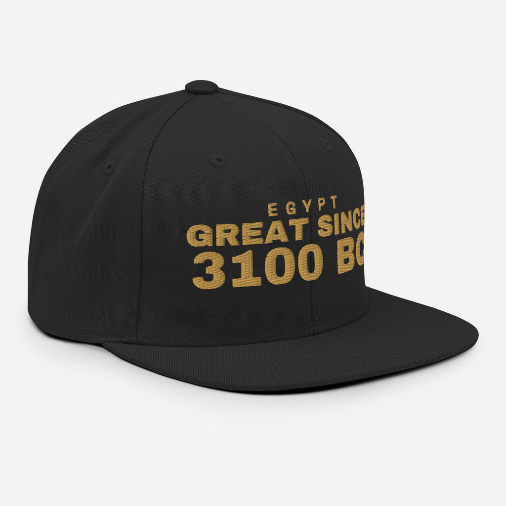 Black snapback cap with EGYPT GREAT SINCE 3100 BC embroidery