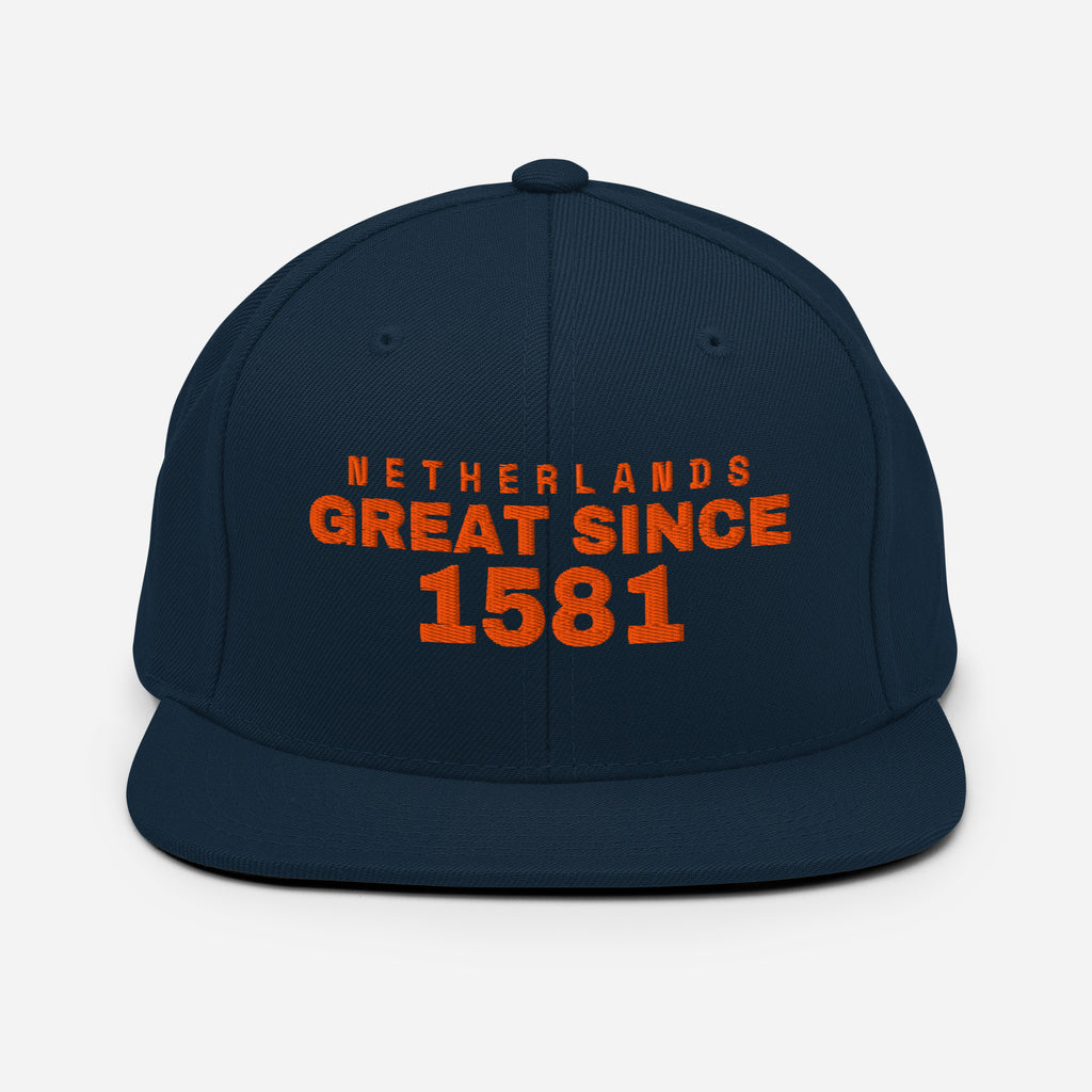 Navy and red snapback cap with NETHERLANDS GREAT SINCE 1581 embroidery