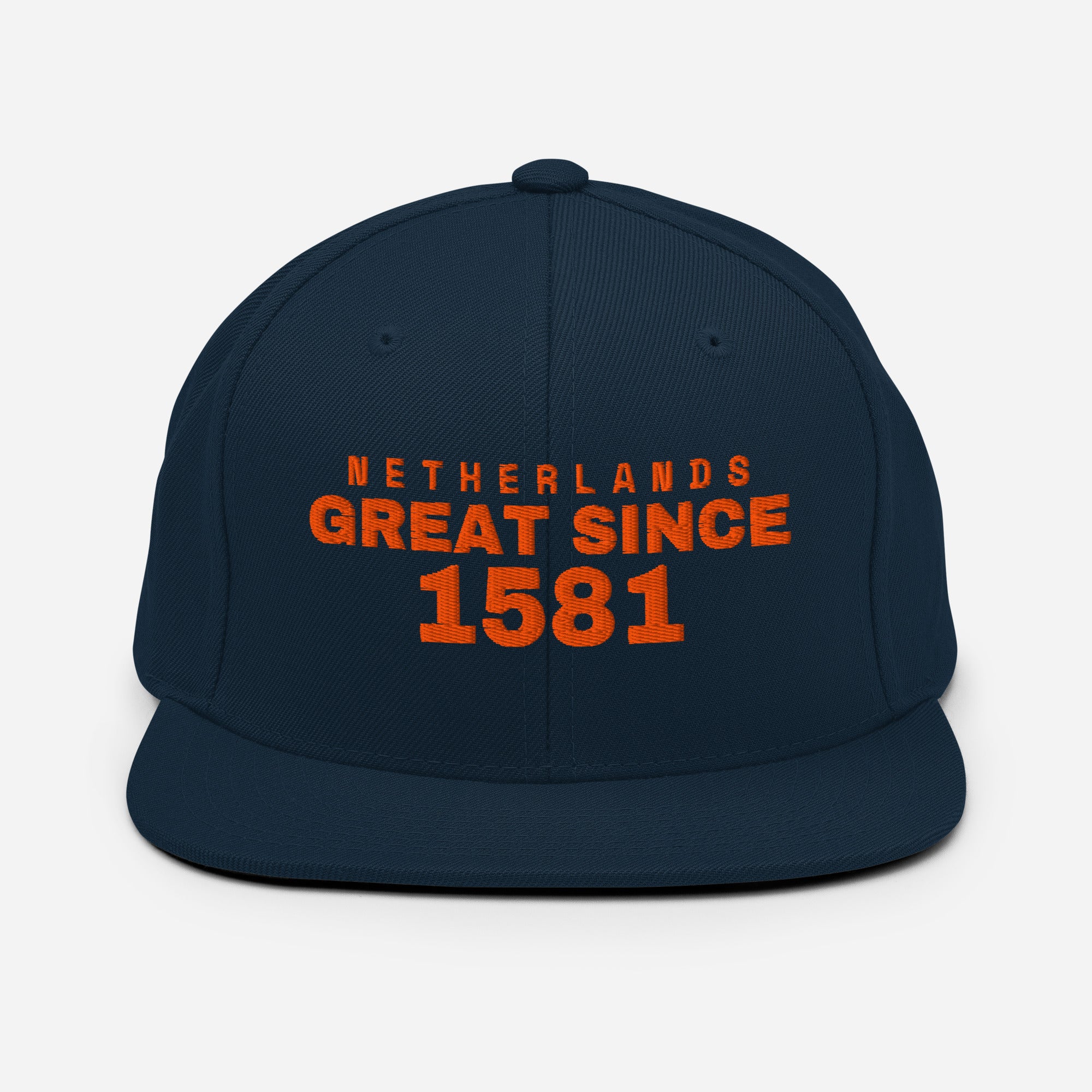 Navy and red snapback cap with NETHERLANDS GREAT SINCE 1581 embroidery