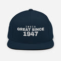 Navy snapback cap with INDIA GREAT SINCE 1947 embroidery