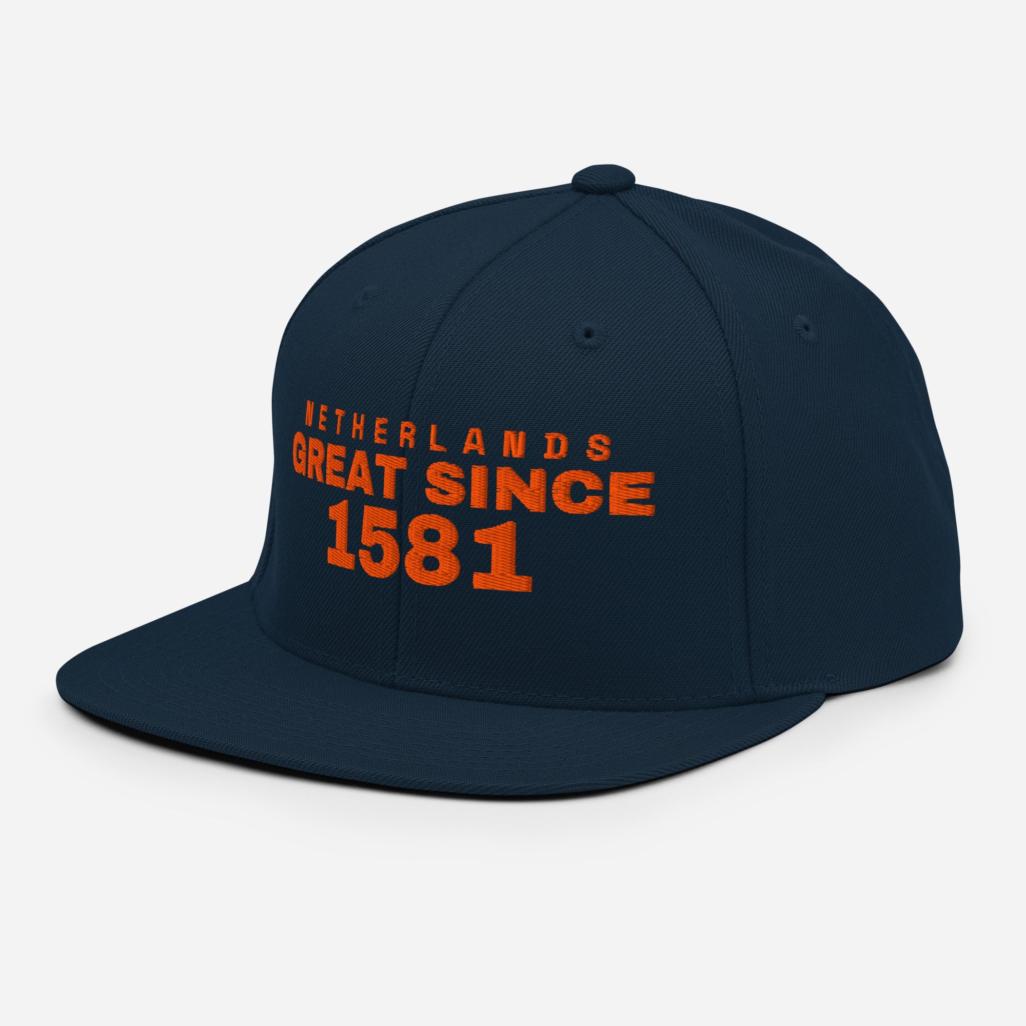Navy and red snapback cap with NETHERLANDS GREAT SINCE 1581 embroidery