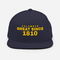 Navy snapback cap with COLOMBIA GREAT SINCE 1810 embroidery
