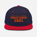 Navy and red snapback cap with NETHERLANDS GREAT SINCE 1581 embroidery