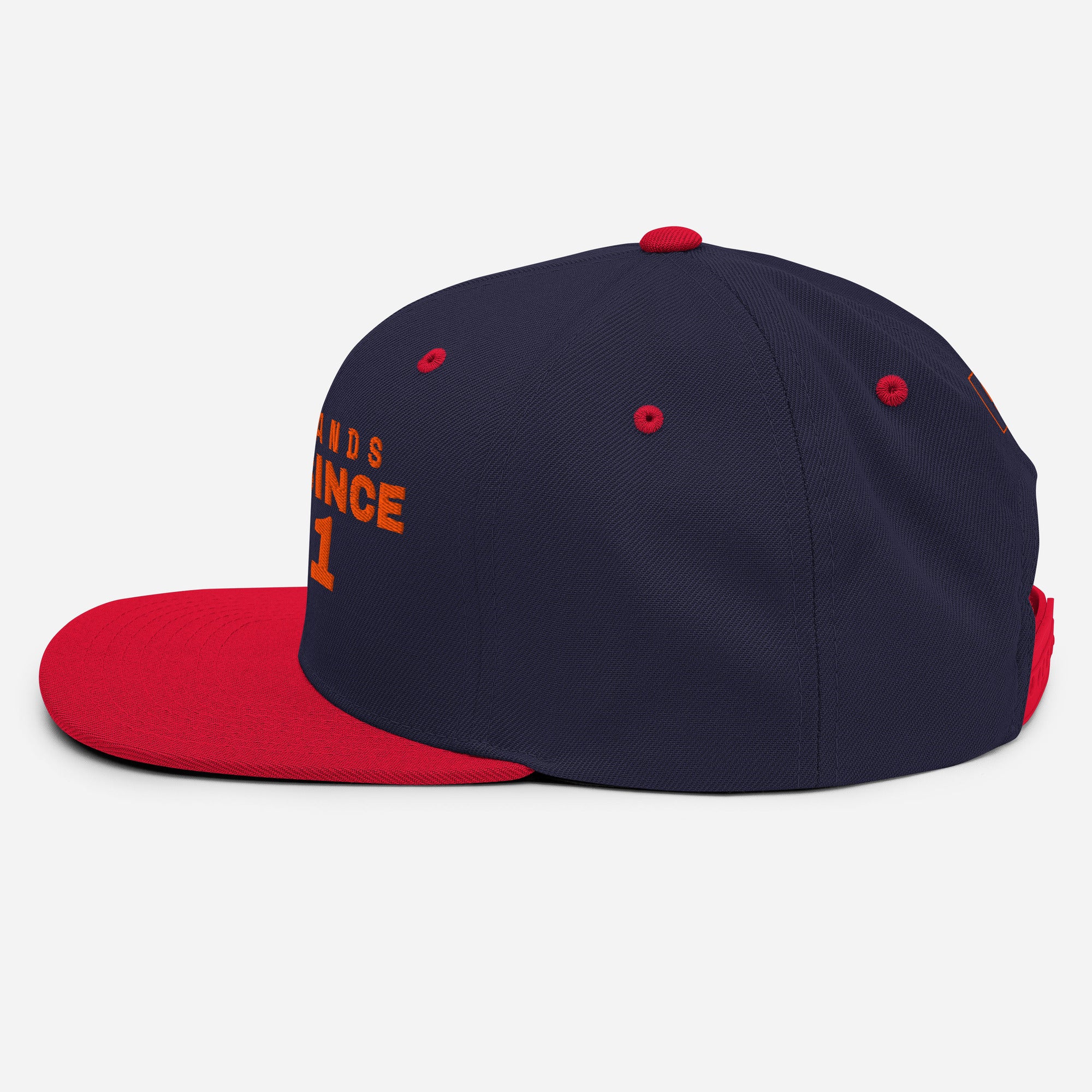 Navy and red snapback cap with NETHERLANDS GREAT SINCE 1581 embroidery