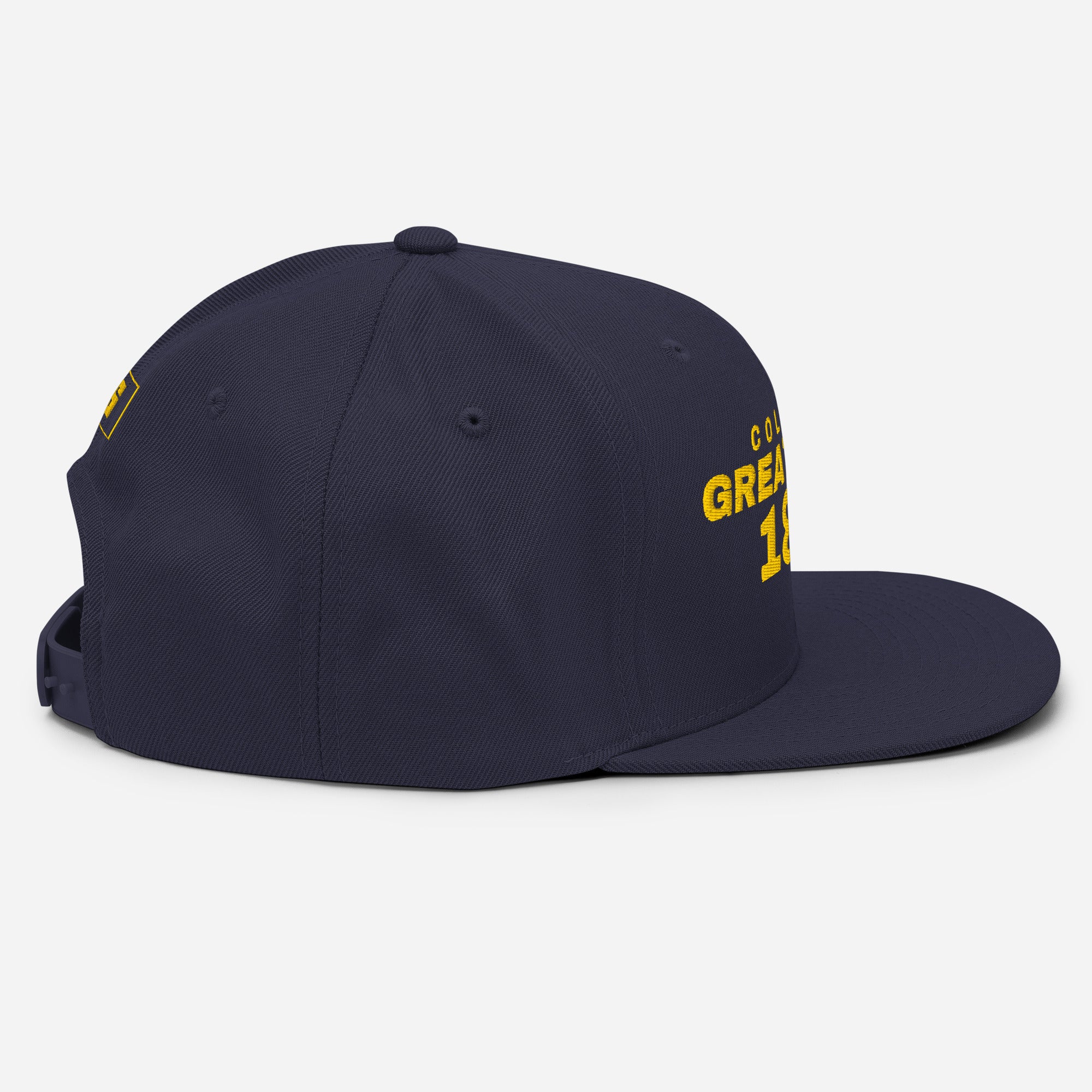 Navy snapback cap with COLOMBIA GREAT SINCE 1810 embroidery