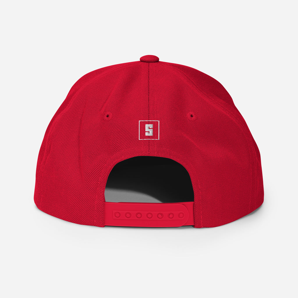 Red snapback cap with NORWAY GREAT SINCE 872 embroidery