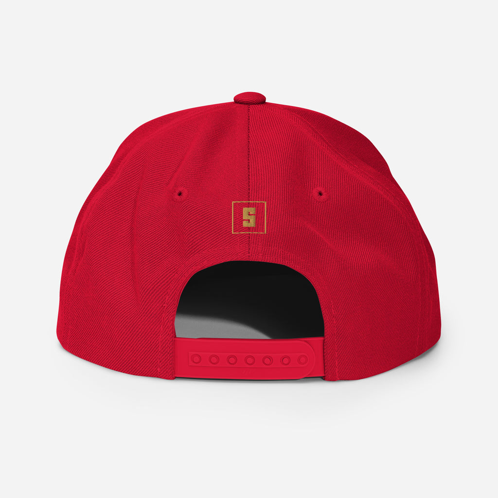 Red snapback cap with SPAIN GREAT SINCE 1479 embroidery