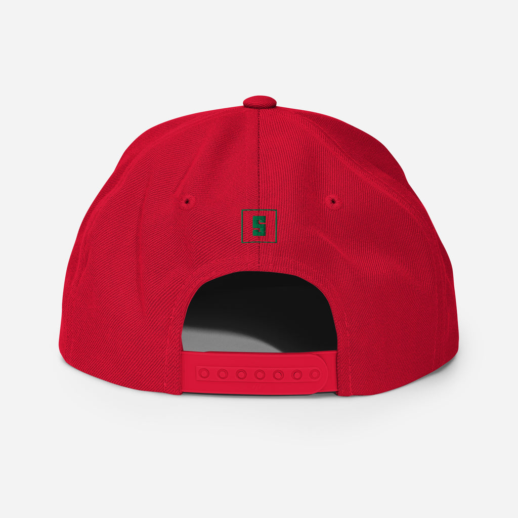 Red snapback cap with MOROCCO GREAT SINCE 788 embroidery