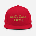 Red snapback cap with SPAIN GREAT SINCE 1479 embroidery