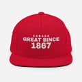 Red snapback cap with CANADA GREAT SINCE 1867 embroidery